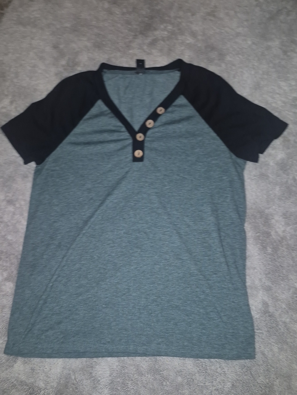 SHEIN Teal-Green and Black Short Sleeve Henley
